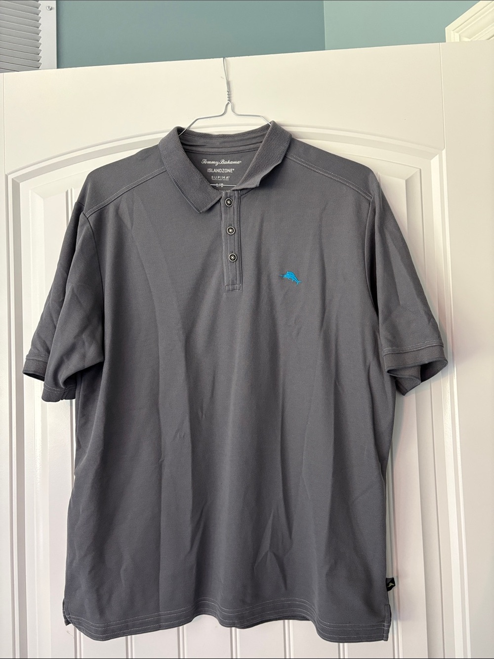 Tommy Bahama Charcoal Polo with Teal Dolphin Logo